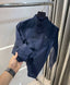 All saints Navy Blue Embroidery Logo Classic Linen Shirt