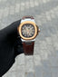 Pate_k Phillipe Automatic Leather Brown Rose Silver