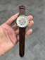 Fossi l Skeleton Automatic Two Tone Gold Brown Leather