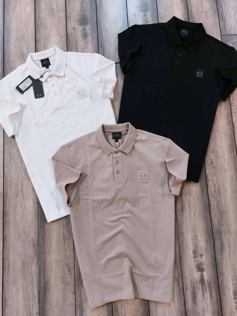 Arman i E-xchan g Black Patch Logo Premium Polo T-Shirt