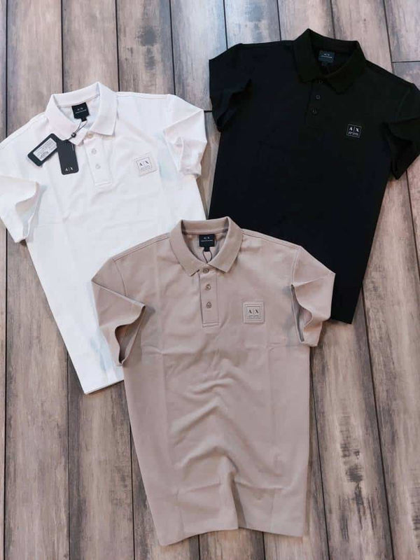 Arman i E-xchan g Black Patch Logo Premium Polo T-Shirt