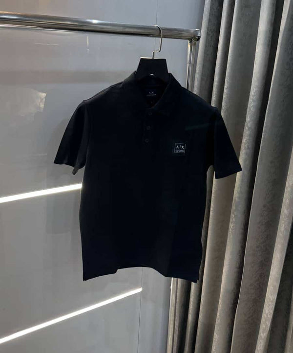 Arman i E-xchan g Black Patch Logo Premium Polo T-Shirt