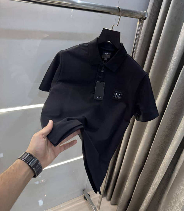 Arman i E-xchan g Black Patch Logo Premium Polo T-Shirt