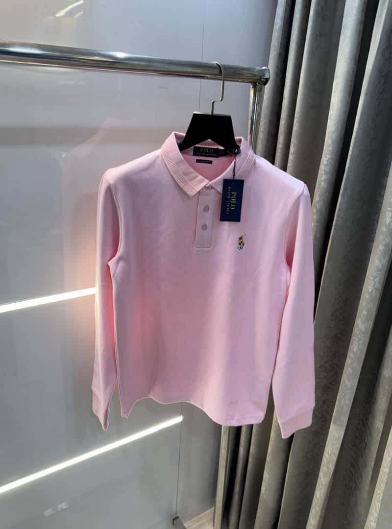 Ralp h lauren Pink Embroidery Logo Premium Full Sleeve Polo T-Shirt