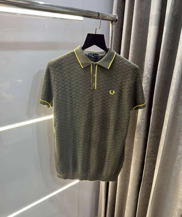 Fredperr y Olive Green Premium Knitted Polo T-Shirt