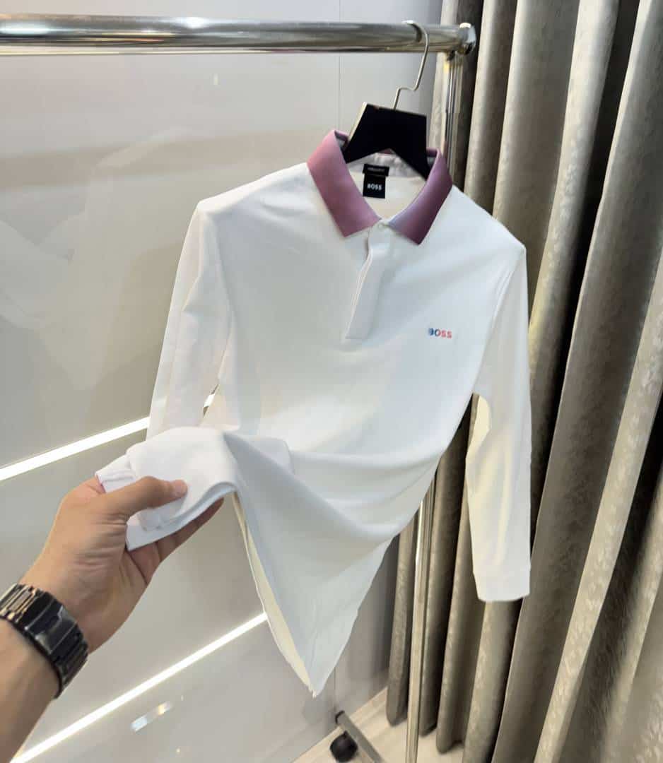 Hugo Bos s White Collar Look Premium Full Sleeve Polo T-Shirt Main image