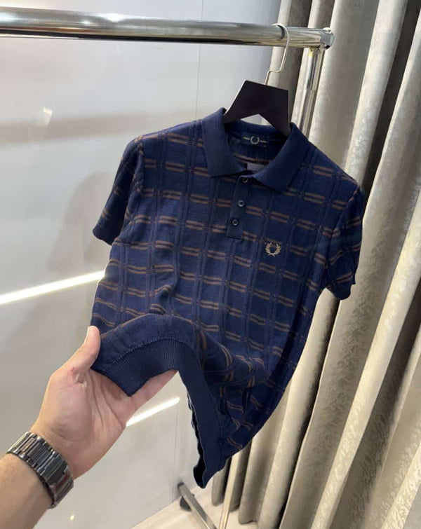 Fredperr y Navy Blue Premium Knitted Polo T-Shirt