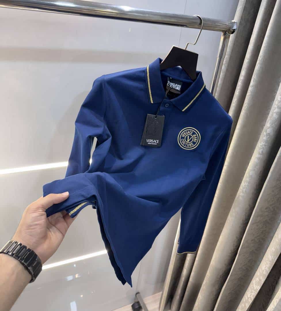 Versac e  Couture Petrol Blue Logo Work Imported Polo T-Shirt Main image