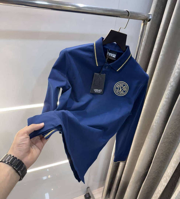 Versac e  Couture Petrol Blue Logo Work Imported Polo T-Shirt