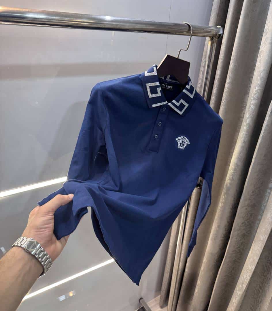 Versac e Couture Petrol Blue Collar Look Imported Polo T-Shirt