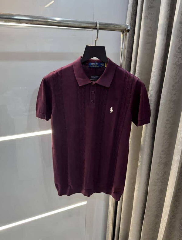 Ralp h lauren Wine Premium Knitted Polo T-Shirt