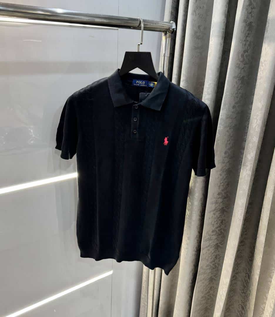 Ralp h lauren Black Premium Knitted Polo T-Shirt