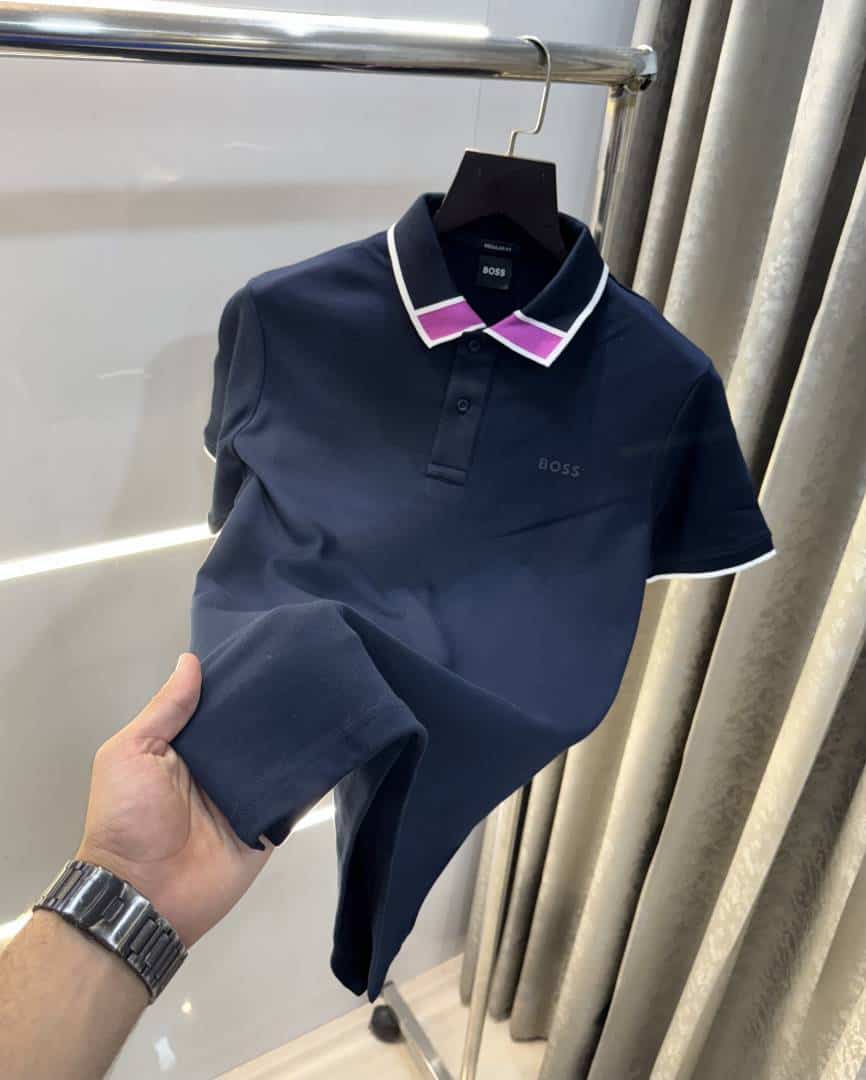 Hugo bos s Navy Blue Collar Logo Premium Polo T-Shirt