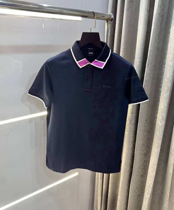 Hugo bos s Navy Blue Collar Logo Premium Polo T-Shirt