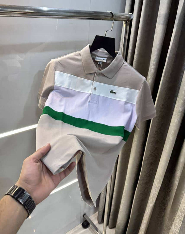 Lacost e Beige Embroidery Logo Premium Polo T-Shirt