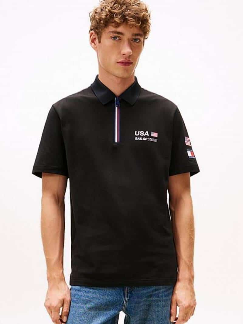 Tomm y Hilfiger Black Logo Print Premium Polo T-Shirt Main image
