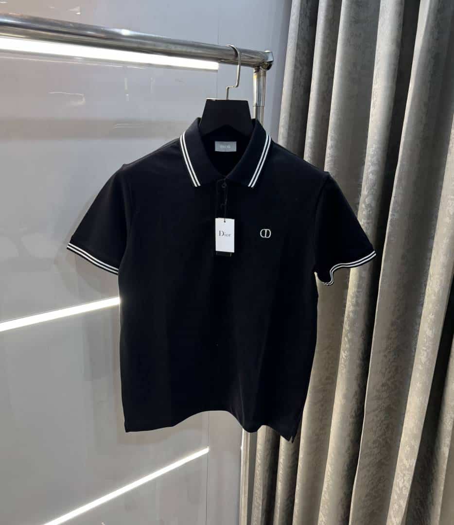 Christian Dio r Black Embroidery Logo Premium Polo T-Shirt