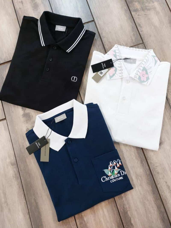 Christian Dio r White Collar Logo Premium Polo T-Shirt