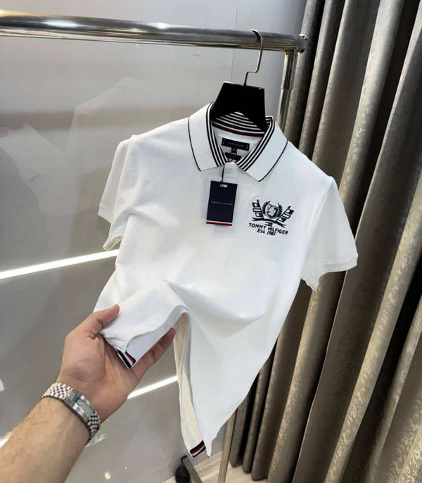 Tomm y Hilfiger White Embroidery Logo Premium Polo T-Shirt
