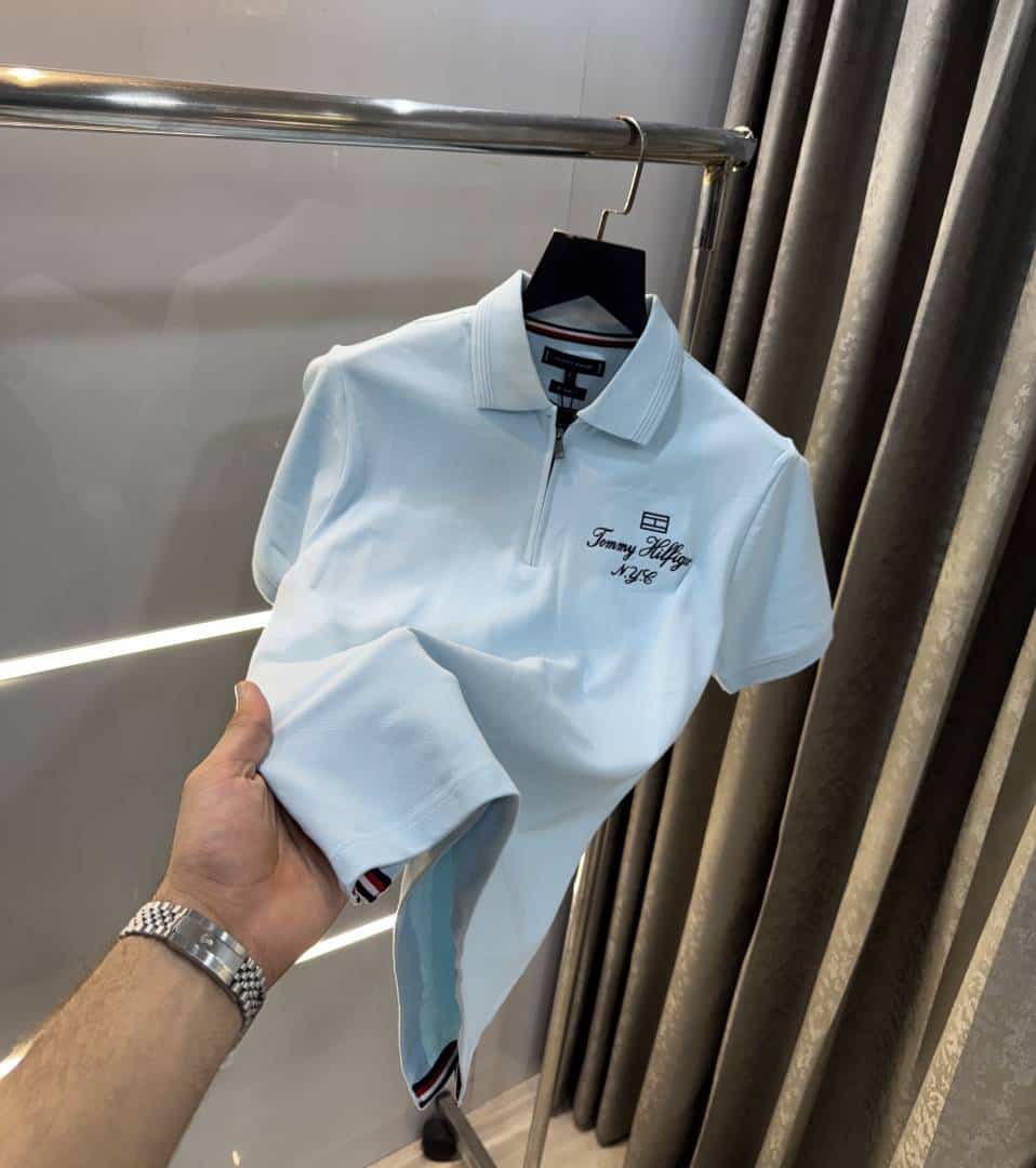 Tomm y Hilfiger Sky Blue Embroidery Logo Premium Polo T-Shirt