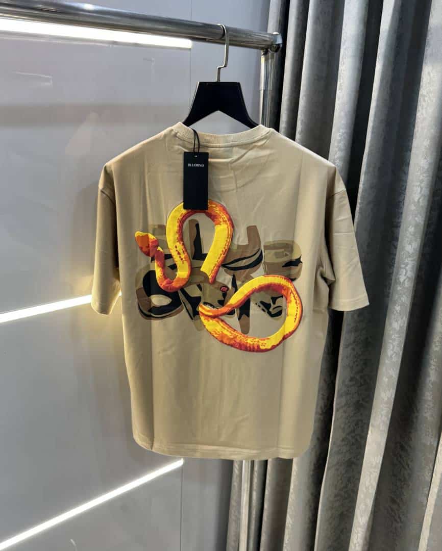 Bluorng Beige EmBo-ssed Print Imported Oversized T-Shirt Main image