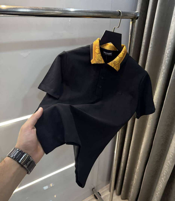 Versace Couture Black Collar Logo Imported Polo T-Shirt