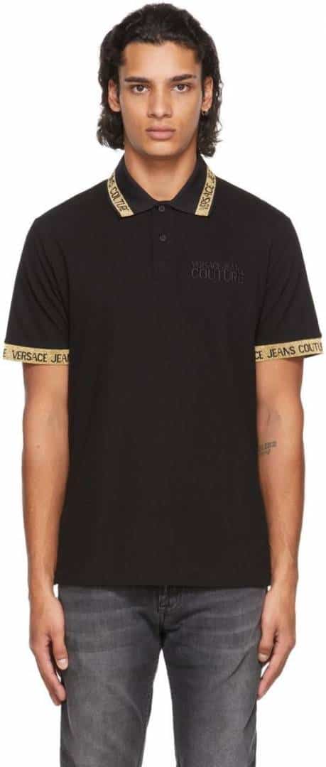 Versace Couture Black Embroidery Logo Imported Polo T-Shirt