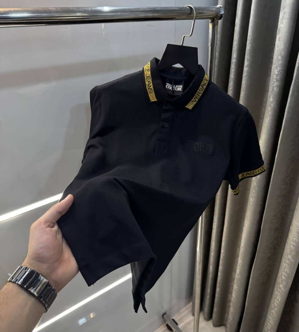 Versace Couture Black Embroidery Logo Imported Polo T-Shirt