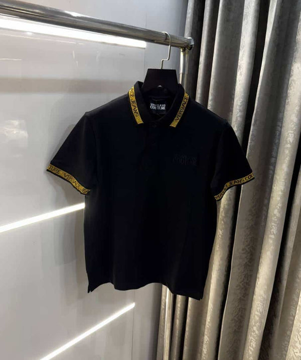Versace Couture Black Embroidery Logo Imported Polo T-Shirt