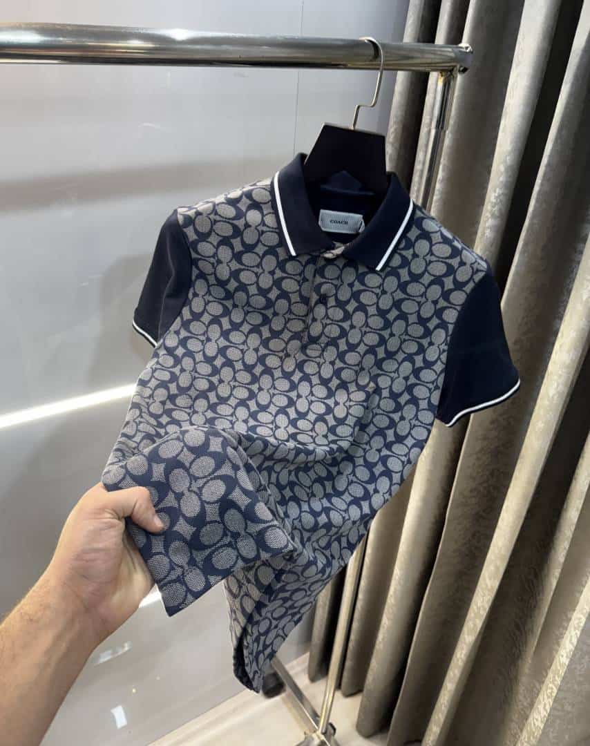 Coac h Navy Blue MonogR@M Imported Polo T-Shirt