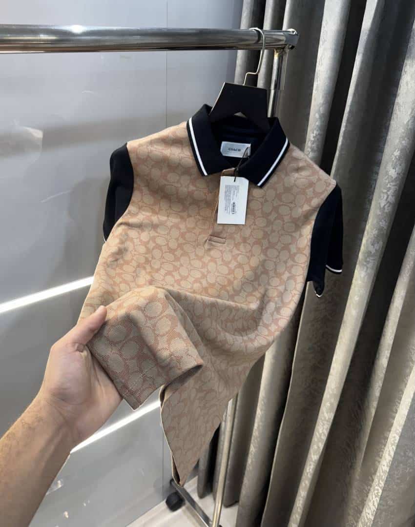 Coac h Beige MonogRAM Imported Polo T-Shirt