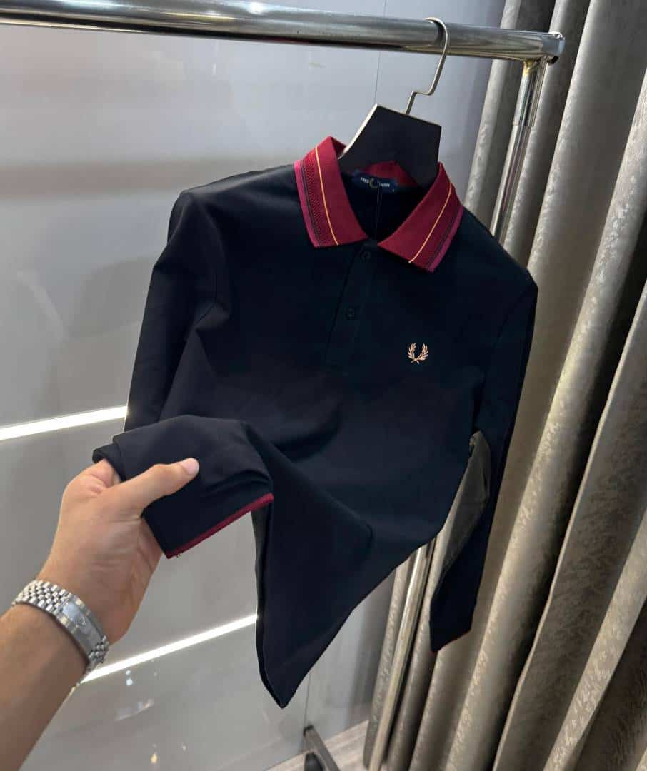 Fredperry Black Embroidery Logo Premium Full Sleeve Polo T-Shirt Main image
