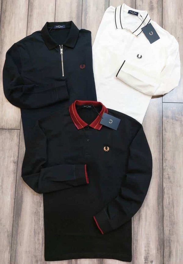 Fredperry Black Embroidery Logo Premium Full Sleeve Polo T-Shirt
