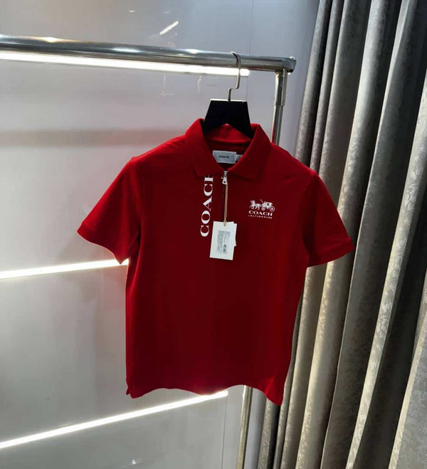 Coac h Red Logo Print Imported Polo T-Shirt