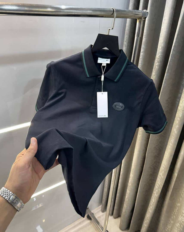 Lacost e Navy Blue Metal Logo Premium Polo T-Shirt