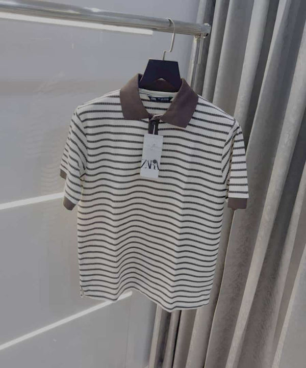 Zar a Brown Premium Knitted Classic Polo T-Shirt