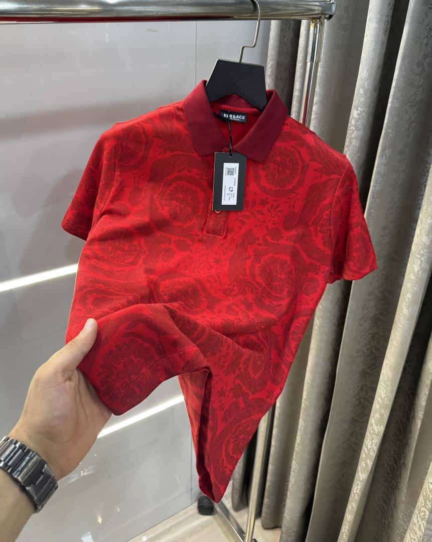 Versac e Couture Red Floral Imported Polo T-Shirt Secondary image