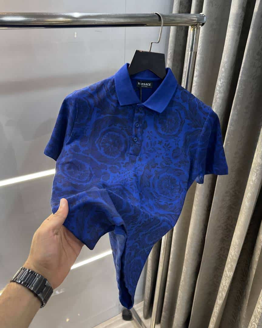 Versac e Couture Blue Floral Imported Polo T-Shirt Secondary image