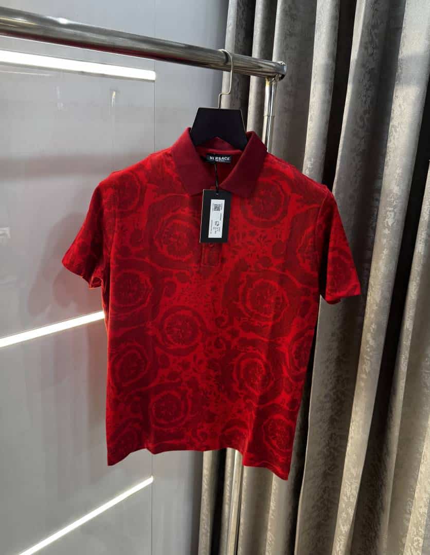 Versac e Couture Red Floral Imported Polo T-Shirt
