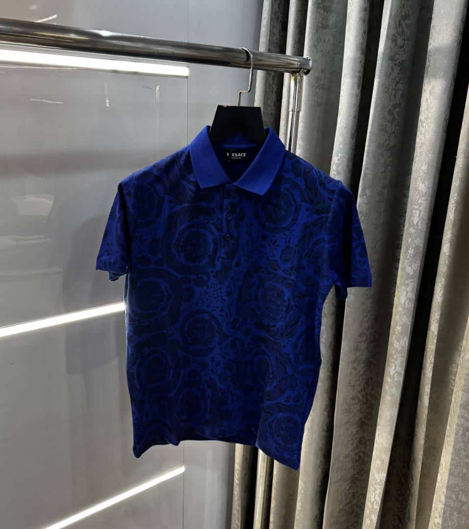 Versac e Couture Blue Floral Imported Polo T-Shirt