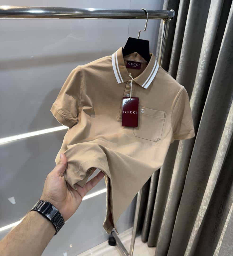 Gucc i Beige Collar Look Imported Polo T-Shirt