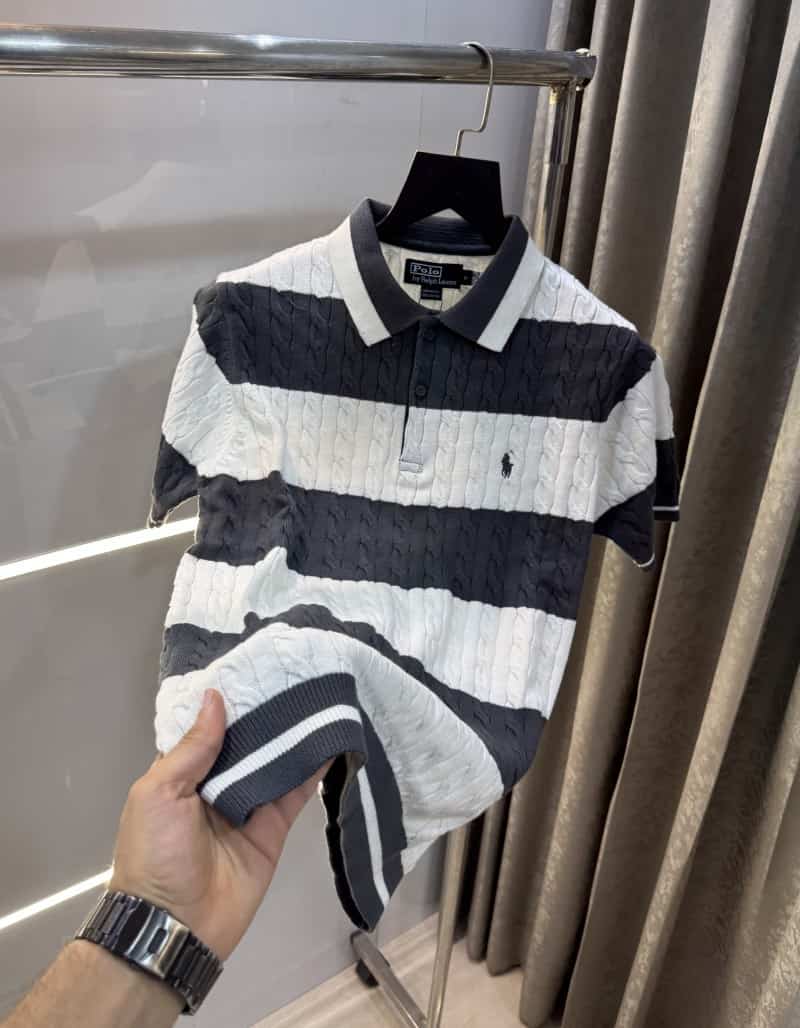 Ralph Laure n Grey Stripes Premium Knitted Polo T-Shirt Secondary image