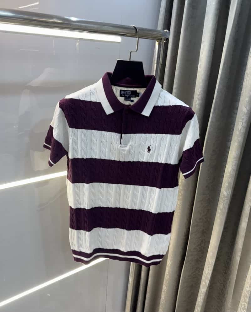 Ralph  Lauren Wine Stripes Premium Knitted Polo T-Shirt Main image