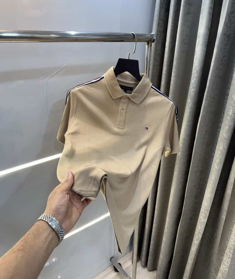 Tomm y Hilfiger Beige Embroidery Work Premium Polo T-Shirt