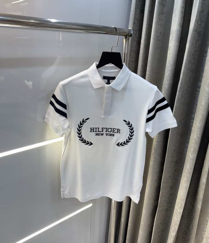 Tomm y Hilfiger White Embroidery Work Premium Polo T-Shirt