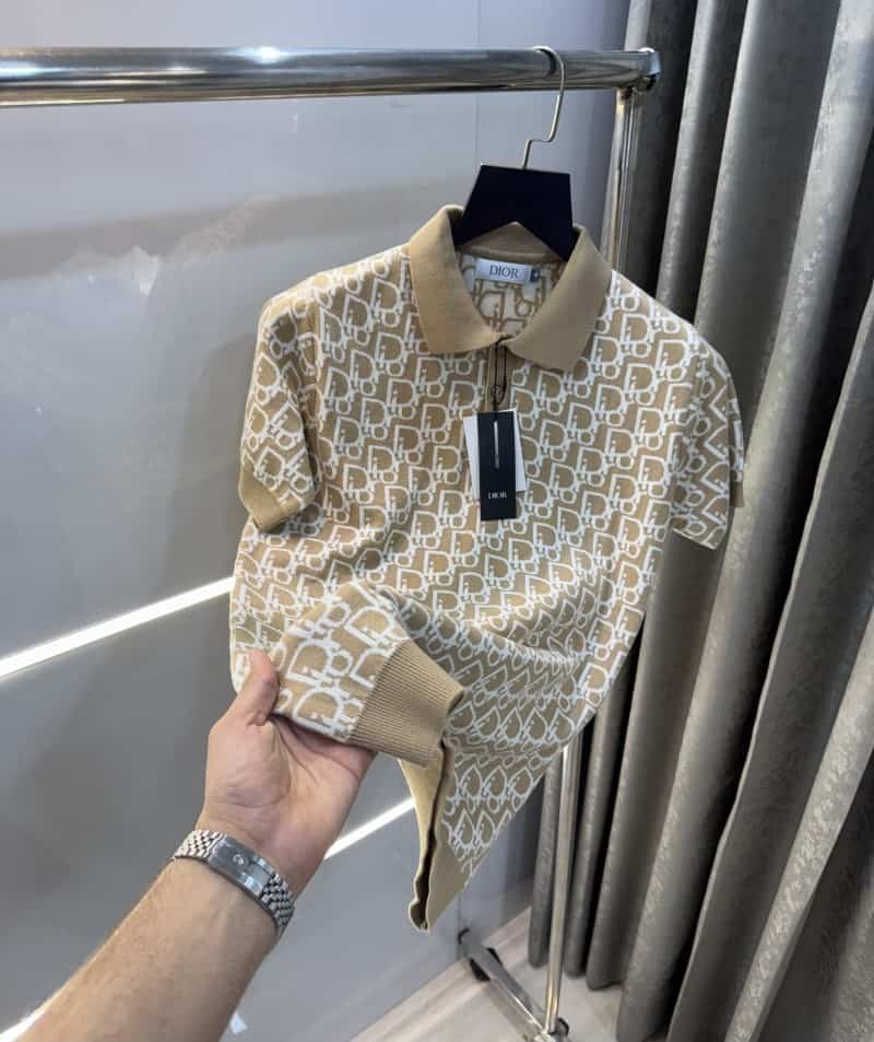Christian Dio r Beige Knitted Imported Polo T-Shirt