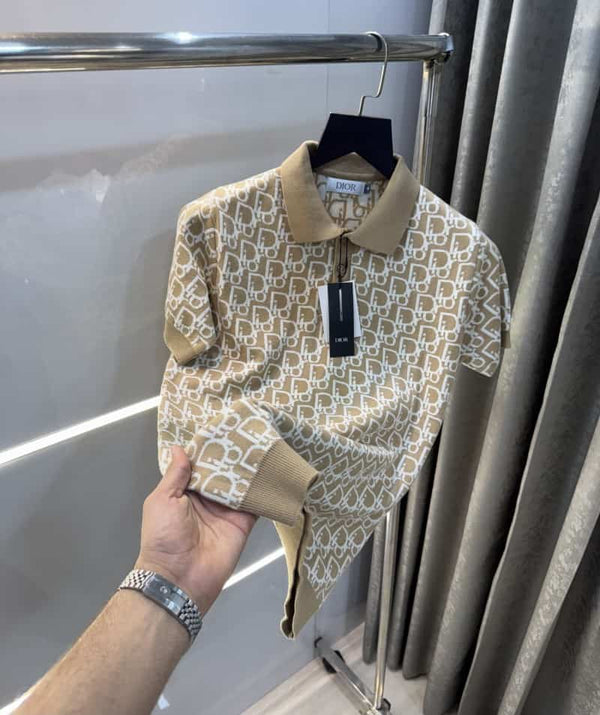 Christian Dio r Beige Knitted Imported Polo T-Shirt