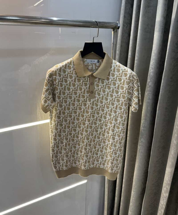 Christian Dio r Beige Knitted Imported Polo T-Shirt
