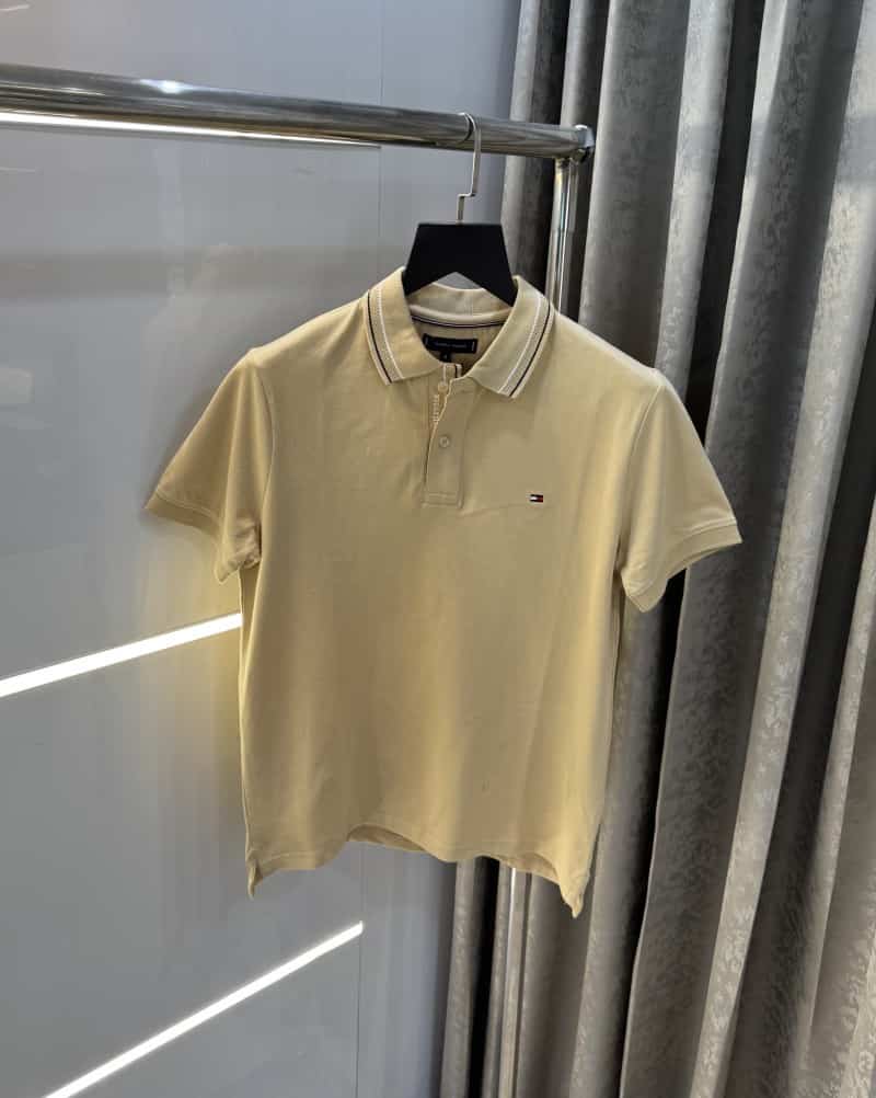 Tomm y Hilfiger Beige Embroidery Logo Premium Polo T-Shirt