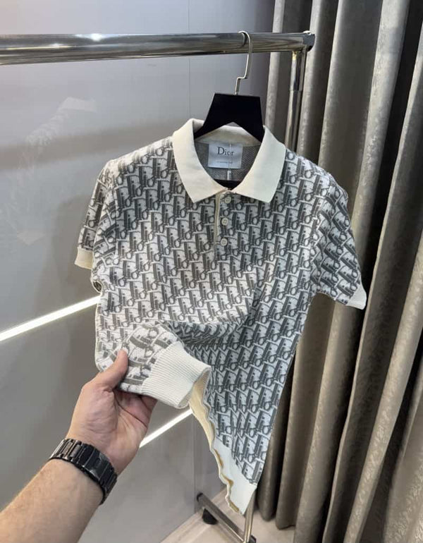 Christian Dio r Grey Knitted Imported Polo T-Shirt